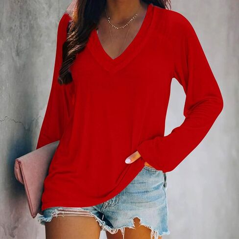 Women Custom Shirts Long Sleeve T Shirts Loose V Neck Tunic Tops, Your Own Design, Add Text/Photo/Image/Logo in Saudi Arabia
