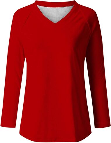 Women Custom Shirts Long Sleeve T Shirts Loose V Neck Tunic Tops, Your Own Design, Add Text/Photo/Image/Logo in Saudi Arabia