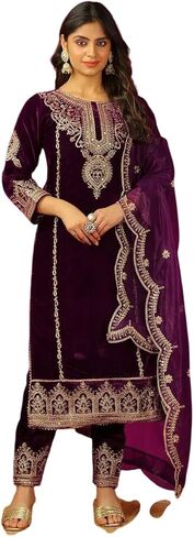 MADHU RATNA Women's Viscose Velvet with Coding Embroidery Kurti With Bottom & Dupatta Set in Saudi Arabia