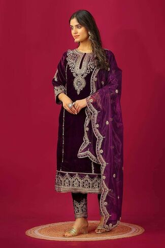 MADHU RATNA Women's Viscose Velvet with Coding Embroidery Kurti With Bottom & Dupatta Set in Saudi Arabia