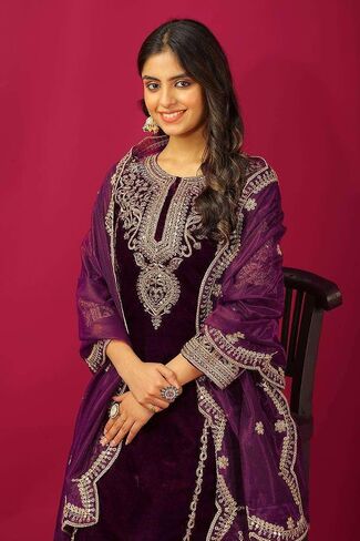 MADHU RATNA Women's Viscose Velvet with Coding Embroidery Kurti With Bottom & Dupatta Set in Saudi Arabia