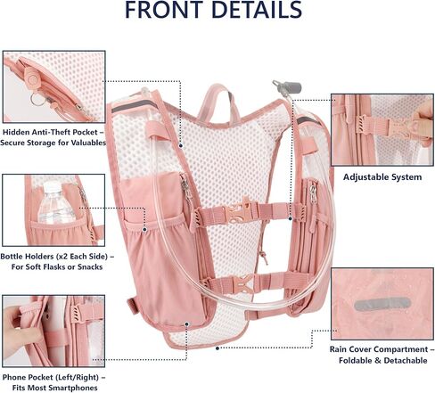 Zavothy Hydration Backpack with 1.5L Water Bladder, Lightweight Water Backpack for Women, Hydration Pack with Rain Cover for Running Hiking Cycling Festival, Reflective Bounce-Free Fit in Kuwait