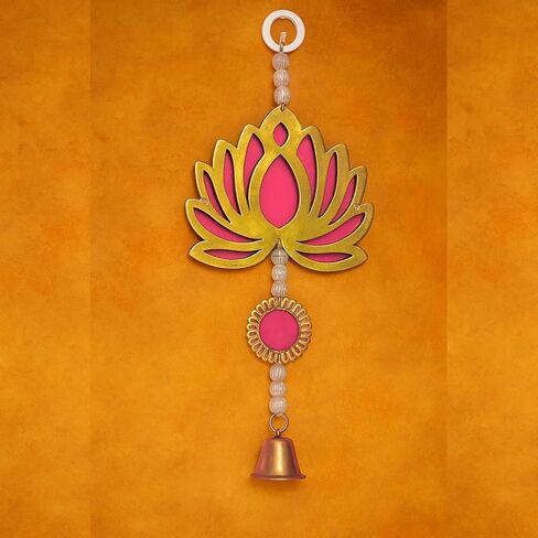 Decorative Hanging Lotus Bell Toran – Traditional Wall Door Hanging with Beads and Bell – Pack of 5 – Ideal for Festival, Pooja Room, Home Decor & Gifting (Red) in Saudi Arabia