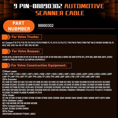 PANGOLIN 88890304 Scanner Cable Automotive Scanner Cable OBD2 Cable Main Cable for Volvo VOCOM 88890300 VOCOMII 88894000 Diagnostic Adapter Tool Excavator Spare Parts in Kuwait