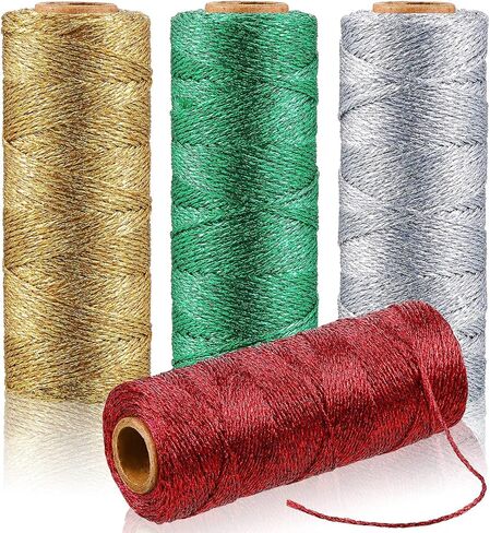 4 Rolls Christmas Metallic Bakers Twine 110 Yards Decorative Wrapping Twine String for DIY Crafts Packing Materials (Gold, Silver, Orange Rose, Gold) in Saudi Arabia