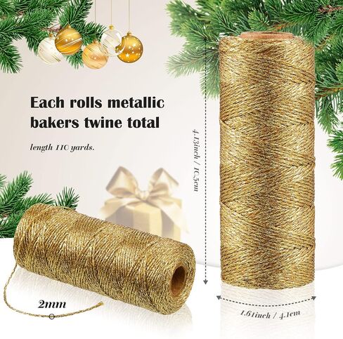 4 Rolls Christmas Metallic Bakers Twine 110 Yards Decorative Wrapping Twine String for DIY Crafts Packing Materials (Gold, Silver, Orange Rose, Gold) in Saudi Arabia