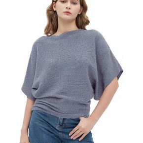 سترة نسائية من HIGO FASHION بأكمام قصيرة كبيرة الحجم ورقبة على شكل قارب سترة خريفية بدون أكمام وسترات منسوجة باللون الرمادي in Kuwait