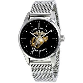 Marines Emblem Watch with Large Polished Chrome Case and Adjustable Stainless Steel Mesh Band in Saudi Arabia