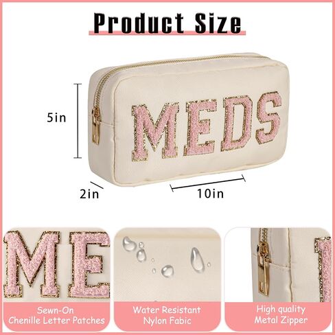 عبوات طبية من النايلون برقعة حروف من شانيل، حقيبة مكياج للسفر من MEDS لطيفة مع سحاب معدني، حقيبة مستحضرات التجميل لتنظيم محفظة الإسعافات الأولية للنساء والفتيات (03Navy) in Kuwait