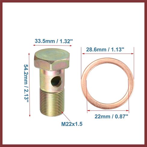 2 Set Banjo Bolt Brake Fitting Adapter Kit M22x1.5 Brake Line Thread Single Banjo Bolt with 22mm Washers Replace Parts in Saudi Arabia
