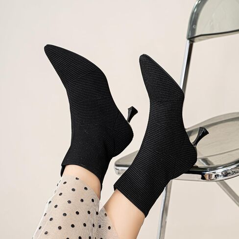 YEOJOU Ankle Boots for Women Low Heel Sock Booties Knit Pointed Toe Women's Winter Boots Sock Boots Fall Shoes in Kuwait