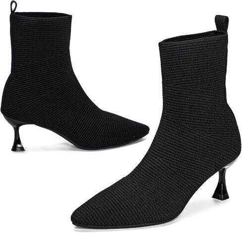 YEOJOU Ankle Boots for Women Low Heel Sock Booties Knit Pointed Toe Women's Winter Boots Sock Boots Fall Shoes in Kuwait