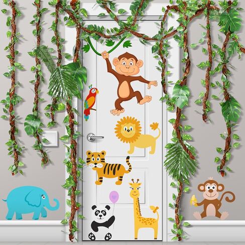 Jungle Themed Party Decorations Wildlife Park Jungle Leaf Decorations with Kraft Paper Artificial Ivy Green Leaf Garland Fake Tropical Palm Leaves for Indoor Outdoor Forest Party Supplies in Saudi Arabia