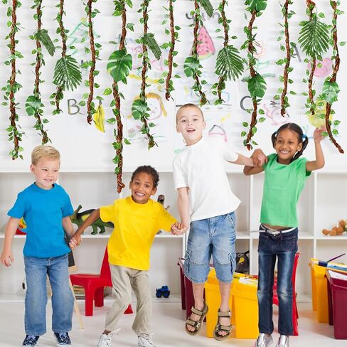 Jungle Themed Party Decorations Wildlife Park Jungle Leaf Decorations with Kraft Paper Artificial Ivy Green Leaf Garland Fake Tropical Palm Leaves for Indoor Outdoor Forest Party Supplies in Saudi Arabia