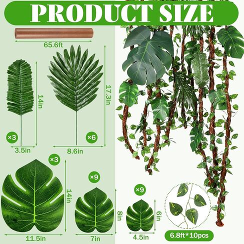 Jungle Themed Party Decorations Wildlife Park Jungle Leaf Decorations with Kraft Paper Artificial Ivy Green Leaf Garland Fake Tropical Palm Leaves for Indoor Outdoor Forest Party Supplies in Saudi Arabia