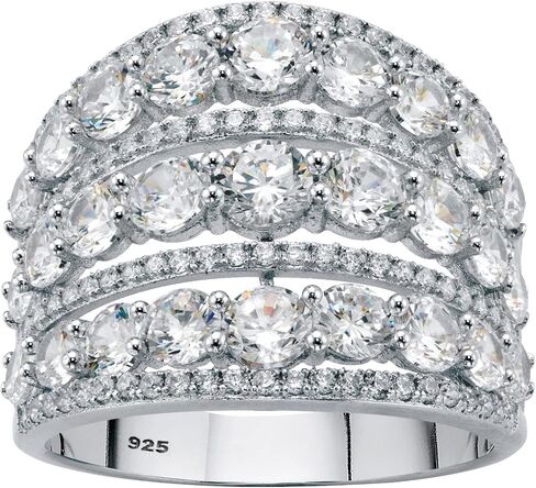 PalmBeach Sterling Silver Round Cubic Zirconia Simulated Multi Row Openwork Dome Ring Sizes 6-10 in Saudi Arabia