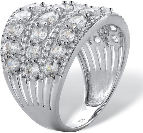 PalmBeach Sterling Silver Round Cubic Zirconia Simulated Multi Row Openwork Dome Ring Sizes 6-10 in Saudi Arabia
