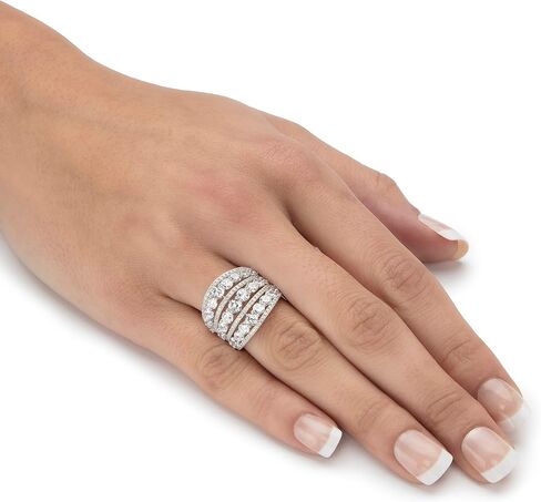 PalmBeach Sterling Silver Round Cubic Zirconia Simulated Multi Row Openwork Dome Ring Sizes 6-10 in Saudi Arabia