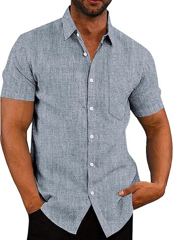 COOFANDY Men's Casual Button Down Shirts Short Sleeve Linen Shirts Summer Beach Dress Shirt in Saudi Arabia