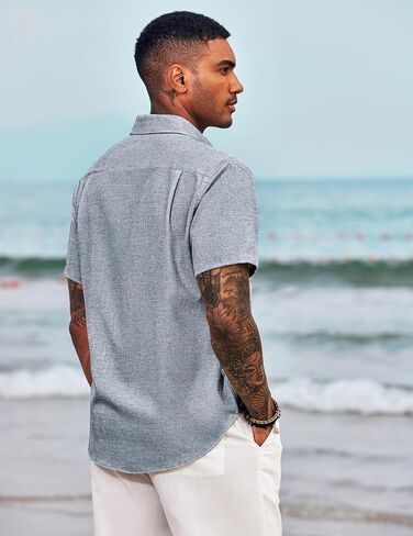 COOFANDY Men's Casual Button Down Shirts Short Sleeve Linen Shirts Summer Beach Dress Shirt in Saudi Arabia