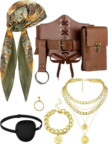 9 Pcs Pirate Costume Accessories Women Head Scarf Corset Belt Pouch in Saudi Arabia