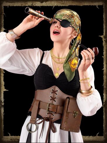 9 Pcs Pirate Costume Accessories Women Head Scarf Corset Belt Pouch in Saudi Arabia