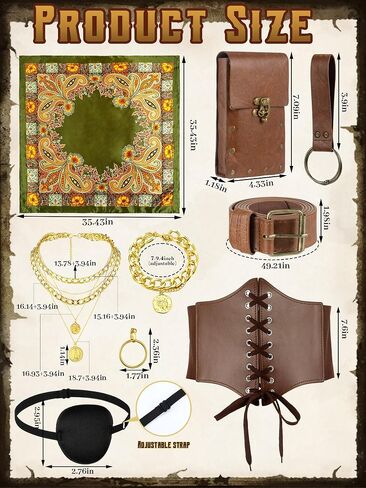 9 Pcs Pirate Costume Accessories Women Head Scarf Corset Belt Pouch in Saudi Arabia