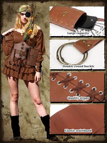 9 Pcs Pirate Costume Accessories Women Head Scarf Corset Belt Pouch in Saudi Arabia