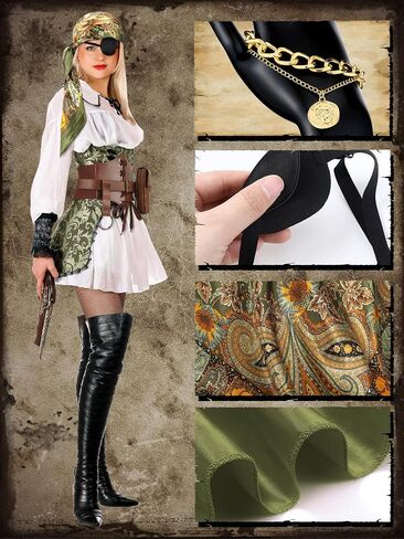 9 Pcs Pirate Costume Accessories Women Head Scarf Corset Belt Pouch in Saudi Arabia
