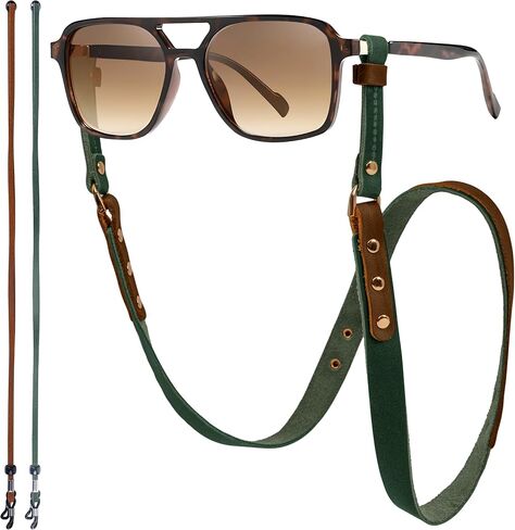 Leather Glasses Strap - 7O cm Duotone Leather Eyeglasses Strap - Sunglasses Strap Holder Around Neck - Universal Fit in Kuwait