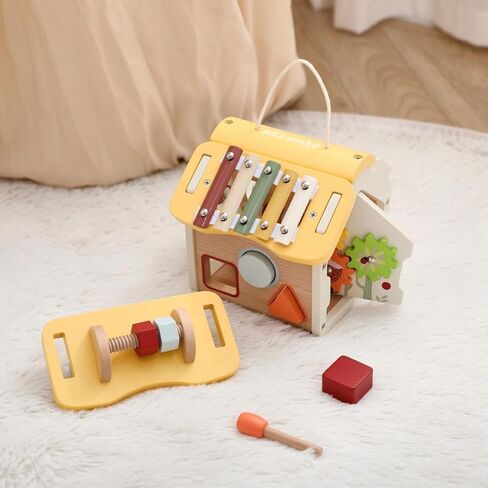 دعونا نصنع مكعب نشاط خشبي 10 في 1 ألعاب مونتيسوري متعددة الوظائف ألعاب تعليمية منزلية مكعب نشاط التعلم الحسي للأطفال الصغار هدية عيد الميلاد الأول in Kuwait