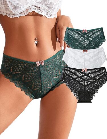 Womens Sexy Thongs Lace Panties Underwear Low Rise Plus Size Underpants Pack of 3 in Saudi Arabia
