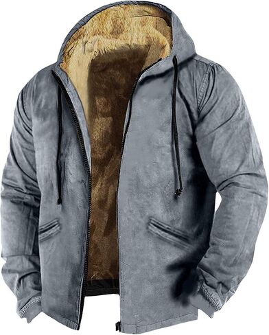 Fleece Jacket Men Winter Coats Sherpa Lined Hooded Warm Zip Up Hoodie Casual Cozy Fuzzy Wool Coats With Pockets in Saudi Arabia