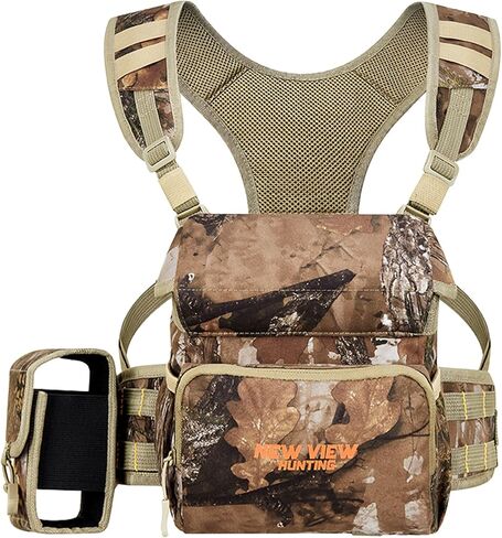 NEW VIEW Binocular Harness Chest Pack with Detachable Rangefinder Pouch, Adjustable Bino Harness & Rain Cover, Ideal for Hunting, Hiking - Camo & Quiet L in Kuwait