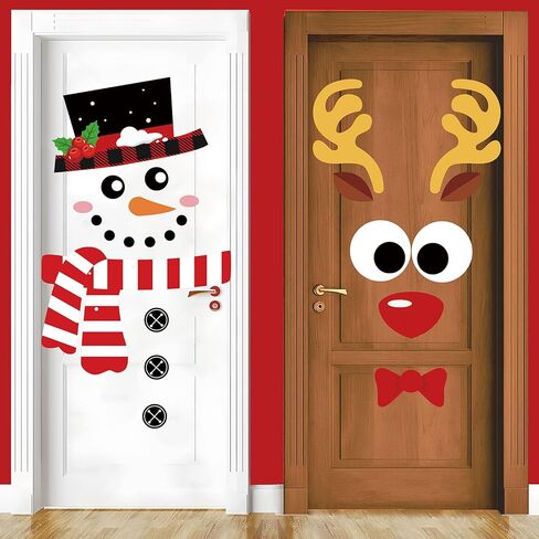 2 Sheet Christmas Snowman Door Stickers Removable Winter Snowman Wall Decals Large Xmas Mural Stickers for Home Window Door Refrigerator Decor in Saudi Arabia