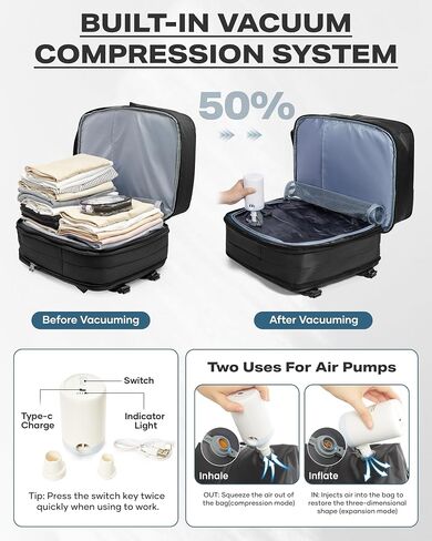 wepadre فراغ حقيبة الظهر السفر مع مضخة حقيبة سفر قابلة للتوسيع مع نظام فراغ Vacpack حقائب ضغط الظهر سهلة Vac Pack حمل الأمتعة in Kuwait