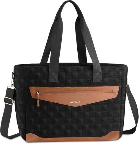 MOSISO Laptop Tote Bag for Women, Square Quilted Lightweight Work Tote Bag with Laptop Compartment & Trolley Belt, 15.6 inch Large Capacity Handbag Shoulder Bag for Teacher,Work,Office,Nurse, Black in Saudi Arabia