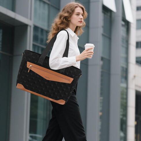 MOSISO Laptop Tote Bag for Women, Square Quilted Lightweight Work Tote Bag with Laptop Compartment & Trolley Belt, 15.6 inch Large Capacity Handbag Shoulder Bag for Teacher,Work,Office,Nurse, Black in Saudi Arabia
