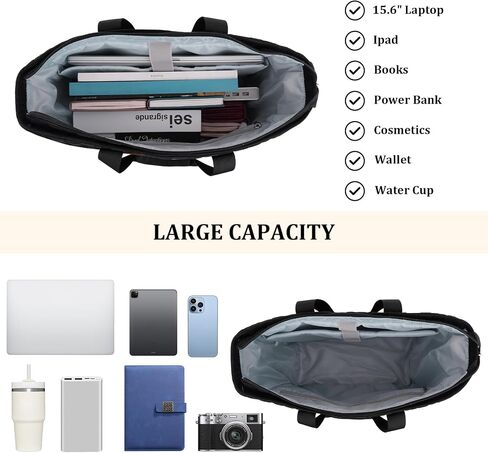 MOSISO Laptop Tote Bag for Women, Square Quilted Lightweight Work Tote Bag with Laptop Compartment & Trolley Belt, 15.6 inch Large Capacity Handbag Shoulder Bag for Teacher,Work,Office,Nurse, Black in Saudi Arabia