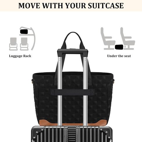 MOSISO Laptop Tote Bag for Women, Square Quilted Lightweight Work Tote Bag with Laptop Compartment & Trolley Belt, 15.6 inch Large Capacity Handbag Shoulder Bag for Teacher,Work,Office,Nurse, Black in Saudi Arabia