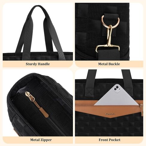 MOSISO Laptop Tote Bag for Women, Square Quilted Lightweight Work Tote Bag with Laptop Compartment & Trolley Belt, 15.6 inch Large Capacity Handbag Shoulder Bag for Teacher,Work,Office,Nurse, Black in Saudi Arabia