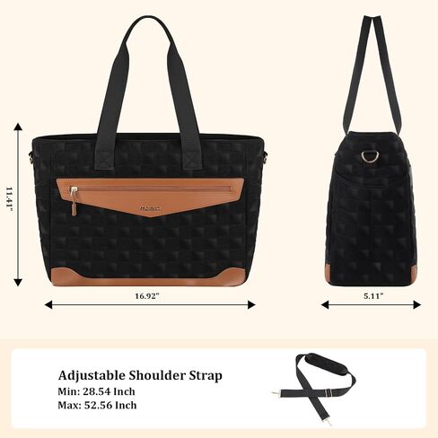 MOSISO Laptop Tote Bag for Women, Square Quilted Lightweight Work Tote Bag with Laptop Compartment & Trolley Belt, 15.6 inch Large Capacity Handbag Shoulder Bag for Teacher,Work,Office,Nurse, Black in Saudi Arabia