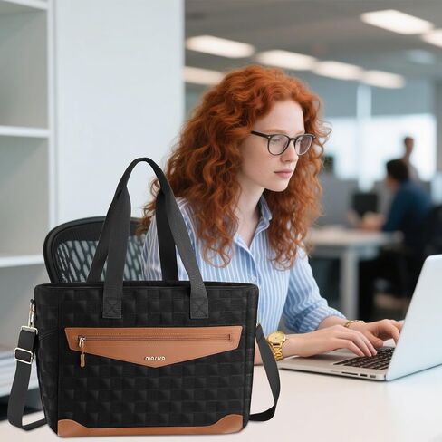 MOSISO Laptop Tote Bag for Women, Square Quilted Lightweight Work Tote Bag with Laptop Compartment & Trolley Belt, 15.6 inch Large Capacity Handbag Shoulder Bag for Teacher,Work,Office,Nurse, Black in Saudi Arabia