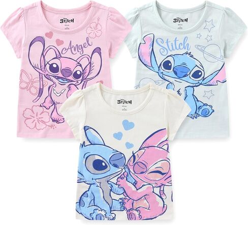تي شيرت ديزني Lilo & Stitch Angel للفتيات بأكمام قصيرة مكون من 3 قطع للأطفال الكبار in Saudi Arabia