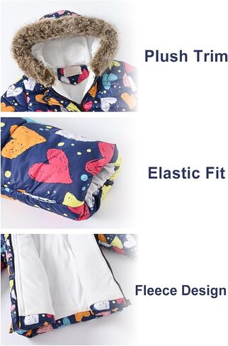 IFFEI Girls Winter Coat Jacket Fur Hooded Long Puffer Jacket Flower Print Warm Outdoor Coats for Kids 3-11 Years in Saudi Arabia