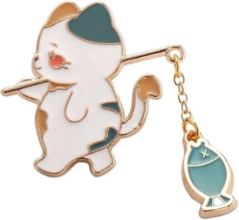 1Pc Green Cute Cat Brooch,Creative Cat Fishing Design Metal Enamel Brooch Cartoon Cute Animal Badge Pin Women's Brooches for Women Men in Saudi Arabia