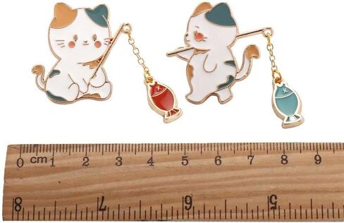 1Pc Green Cute Cat Brooch,Creative Cat Fishing Design Metal Enamel Brooch Cartoon Cute Animal Badge Pin Women's Brooches for Women Men in Saudi Arabia