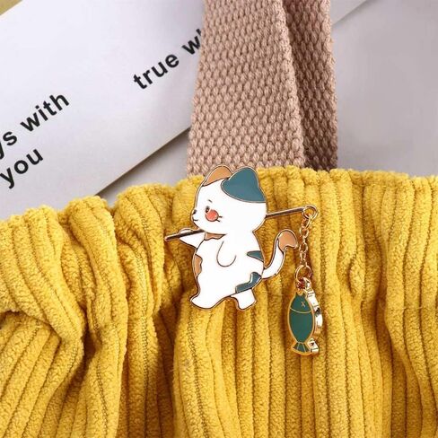 1Pc Green Cute Cat Brooch,Creative Cat Fishing Design Metal Enamel Brooch Cartoon Cute Animal Badge Pin Women's Brooches for Women Men in Saudi Arabia