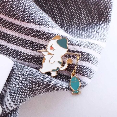 1Pc Green Cute Cat Brooch,Creative Cat Fishing Design Metal Enamel Brooch Cartoon Cute Animal Badge Pin Women's Brooches for Women Men in Saudi Arabia