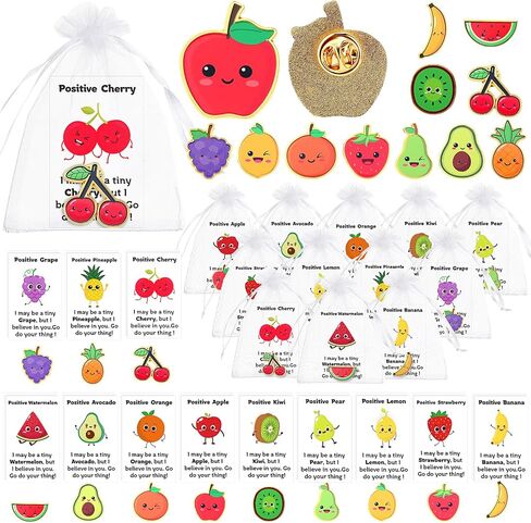 Sureio 24 Sets Employee Appreciation Gifts Positive Fruit Enamel Pins with Inspirational Affirmation Cards Organza Bags Motivational Cute Funny Fruit Brooches Thank You Gifts for Employee Coworker in Saudi Arabia